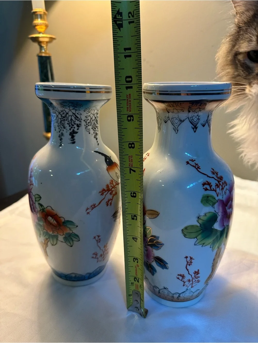 Decorative Chin Porcelain Floral & Bird Vases in White and Multicolor - Set of 2